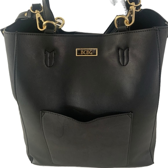 NEW BCBGENERATION BLACK TOTE BAG WITH SHOULDER STRAPS - Picture 4 of 8